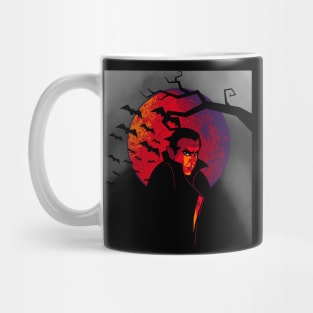 Retro Dracula with Red Moon - Retro Halloween Mug